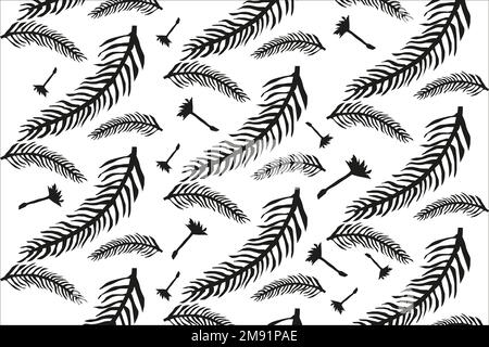 Einfaches, nahtloses Muster mit Blumenmuster. Silhouetten blühender schwarzer Blumen. Elegantes botanisches Muster aus Frühlingsblumen. Handgezeichneter Stoff Stock Vektor