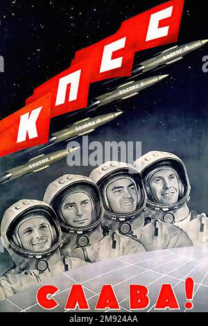 Ruhm für das KPSS-UdSSR (übersetzt aus Russisch) - Oldtimer sowjetischer Propagandaposter der UdSSR Stockfoto