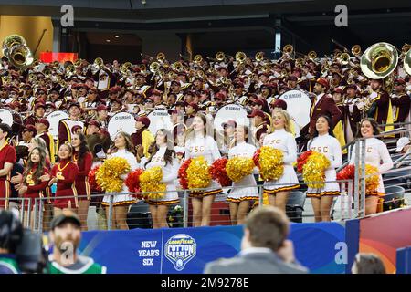 Die südkalifornische Trojaner-Band spielt am Montag, den 2. Januar 20, im Goodyear Cotton Bowl Classic 87. im AT&T Stadium Stockfoto