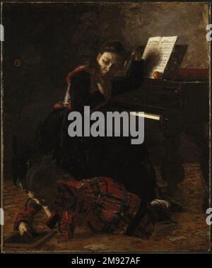 Heimszene Thomas Eakins (Amerikanisch, 1844-1916). Heimszene, ca. 1871. Öl auf Leinwand, 21 7/16 x 18 Zoll (54,4 x 45,7 cm). Die Model Sisters Thomas Eakins und John Singer Sargent begannen gerade ihre äußerst erfolgreiche Karriere, als sie sich an geschätzte Schwestern als Vorbilder für diese beiden intimen Werke wandten. Obwohl beide in Paris Figurenmalerei studiert hatten, fanden sie eine starke Inspiration in niederländischer und spanischer Malerei aus dem 17. Jahrhundert (insbesondere die Werke von Rembrandt van Rijn und Diego Velázquez), die für ihre ausdrucksstarke Beschreibung von Licht und Schatten berühmt ist. Eakins malte seine Schwester Marg Stockfoto