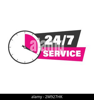 24-7 offenes Konzept. Symbol für den Support-Dienst Stock Vektor