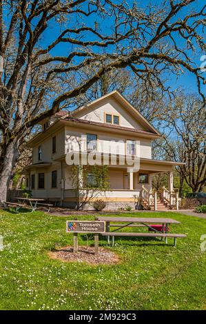 Das Tomseth House im Dorris Ranch Park in der Nähe von Springfield, Oregon. Stockfoto