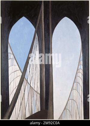 Brooklyn Bridge, Georgia O'Keeffe (amerikanisch, 1887-1986). Brooklyn Bridge, 1949. Öl auf Masonit, 47 15/16 x 35 7/8in. (121,8 x 91,1cm). Kurz bevor O'Keeffe 1949 dauerhaft nach New Mexico zog, malte er diesen Abschiedsgruß an New York, ihr dreißig Jahre altes Zuhause. Die Brooklyn Bridge war ein bekanntes Thema für ihre Generation moderner Künstler, aber sie hatte sie noch nie zuvor gemalt. Sie nutzte die Doppelbögen und harfenartigen Kabel der Brücke, um den Dingen, die sie zurückließ, einen valentinstag zu verleihen. Sie sagte Auf Wiedersehen zu Stieglitz, ihrer Partnerschaft und der Stadt, in der sie ihre Karriere starteten. Stockfoto