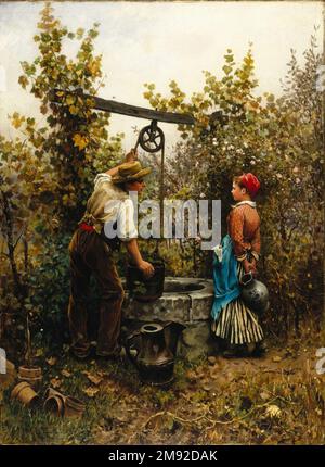 Der Brunnen Daniel Ridgway Knight (Amerikanisch, 1839-1924). Der Brunnen, 1880. Öl auf Segeltuch, 39 5/16 x 28 15/16 Zoll (99,9 x 73,5 cm). Wie viele Amerikaner seiner Generation suchte Daniel Ridgway Knight seine akademische Ausbildung in Paris, wo er 1873 als Auswanderer blieb. Der Brunnen, der typisch für die sentimentalisierten Bauern ist, die französisch ausgebildete Amerikaner besetzten und ihr Publikum zu Hause freuten, zeigt den detaillierten Charakter der frühen Arbeit von Knight. Im Einklang mit der strengen französischen akademischen Methode führte er vor der Flosse umfangreiche Vorbereitungsthemen durch Stockfoto