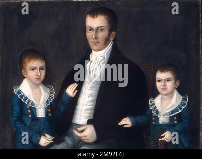 John Jacob Anderson und Sons, John und Edward Joshua Johnson (aktiv um 1795-1825). John Jacob Anderson und Söhne, John und Edward, Ca. 1812-1815. Öl auf Segeltuch, 30 1/8 x 39 11/16 Zoll (76,5 x 100,8 cm). Joshua Johnson hatte ein Talent für die zarte Abgrenzung von Familienbeziehungen. Hier streckt jeder der Jungen einen Arm zu seinem Vater und legt eine blasse Hand auf seine stabile Form. Die Hand ihres Vaters, offen in seinem Schoß, deutet auf eine sanfte Zugänglichkeit hin. Johnson wurde in die Sklaverei geboren. Der Sohn eines weißen Mannes und einer versklavten afroamerikanischen Frau wurde 1782 von seinem Vater befreit. Bis zum Ende des Ei Stockfoto