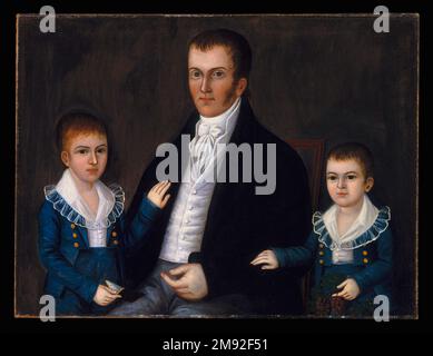 John Jacob Anderson und Sons, John und Edward Joshua Johnson (aktiv um 1795-1825). John Jacob Anderson und Söhne, John und Edward, Ca. 1812-1815. Öl auf Segeltuch, 30 1/8 x 39 11/16 Zoll (76,5 x 100,8 cm). Joshua Johnson hatte ein Talent für die zarte Abgrenzung von Familienbeziehungen. Hier streckt jeder der Jungen einen Arm zu seinem Vater und legt eine blasse Hand auf seine stabile Form. Die Hand ihres Vaters, offen in seinem Schoß, deutet auf eine sanfte Zugänglichkeit hin. Johnson wurde in die Sklaverei geboren. Der Sohn eines weißen Mannes und einer versklavten afroamerikanischen Frau wurde 1782 von seinem Vater befreit. Bis zum Ende des Ei Stockfoto