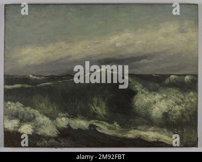 The Wave (La Vague) Gustave Courbet (Französisch, 1819-1877). , Ca. 1869. Öl auf Leinwand, 25 3/4 x 34 15/16 x 3in. (65,4 x 88,7 x 7,6cm). Dies ist eines von mehreren Gemälden, die sich auf die Wellen konzentrieren, die Gustave Courbet in der Normandie machte. Die Gemälde waren radikal für ihr antimalerisches Motiv und ihre Technik. Einige Kritiker bezogen sich auf seine Verwendung eines Palettenmessers, um Farbe in dicken Strichen auf die Leinwand zu werfen, und hielten die Wellen des Künstlers für zu massiv – zu sehr wie unverkleidete Farbe – um Wasser darzustellen. Paul Cézanne, der Courbet bewunderte, bemerkte, dass er „einen Gipser sla mit Farbe auf den Weg geschlagen hat Stockfoto