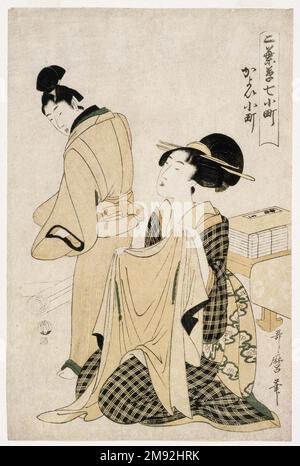 Besuch von Komachi, aus der Serie Little Seedlings: Seven Komachi Kitagawa Utamaro (Japanisch, 1753-1806). Besuch von Komachi, aus der Serie Little Seedlings: Seven Komachi, Ca. 1803. Farbiger Holzblockdruck auf japanischem Maulbeerpapier, 15 x 9 15/16 Zoll (38,0 x 25,0 cm). Asiatische Kunst ca. 1803 Stockfoto