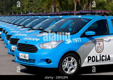 Polizeiwagen, neue Flotte. Transportausrüstung für Militärpolizisten. Strafverfolgungsfahrzeug - 07.03.2018 Rio de Janeiro, Brasilien Stockfoto