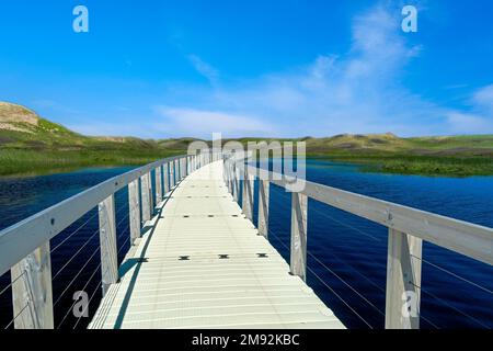 Schwimmende Promenade zu den Dünen im Prince Edward Island National Park, Kanada. Stockfoto