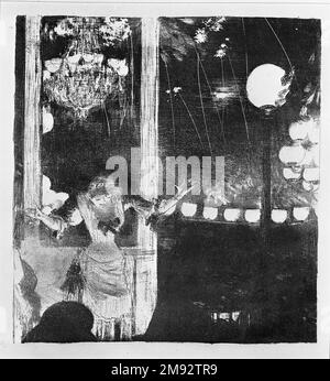 Mademoiselle Bécat im Café des Ambassadeurs (Mademoiselle Bécat au Café des Ambassadeurs) Edgar Degas (Französisch, 1834-1917). Mademoiselle Bécat im Café des Ambassadeurs (Mademoiselle Bécat au Café des Ambassadeurs), 1877-1878. Lithografie auf gewebtem Papier, Bild: 8 1/4 x 7 3/8 Zoll (21 x 18,7 cm). Europäische Art. 1877-1878 Stockfoto