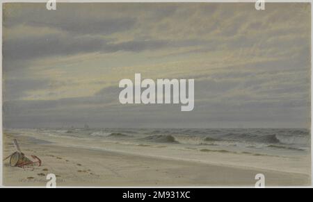 Strandszene mit Barrel und Anchor William Trost Richards (amerikanisch, 1833-1905). Strandszene mit Barrel und Anker, 1870. Aquarell- und lichtundurchlässige Aquarelle mit Graphitunterzeichnung auf gewebtem Papier, 8 5/16 x 13 15/16 Zoll (21,1 x 35,4 cm). Amerikanische Kunst 1870 Stockfoto