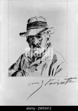 Selbstporträt in Strohhut (Selbstbildnis im Strohhut) Lovis Corinth (1858-1925). , 1913. Trocknungspunkt auf geflochtenem Papier, Bild (Platte): 5 7/8 x 4 9/16 cm (14,9 x 11,6 cm). Europäische Art. 1913 Stockfoto