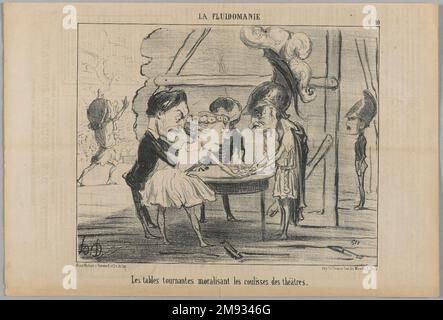 Die Drehtische tragen zur Atmosphäre in den Flügeln des Theaters (Les Tables Tournantes Moralisant les coulisses des Théâtres) Honoré Daumier (Französisch, 1808-1879) bei. , 13. Juni 1853. Lithograf, Blatt: 9 11/16 x 14 5/16 Zoll (24,6 x 36,4 cm). Europäische Kunst 13. Juni 1853 Stockfoto