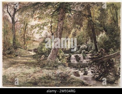 Landschaft mit Stream and Road, Chester County William Trost Richards (amerikanisch, 1833-1905). Landschaft mit Stream and Road, Chester County, ca. 1886. Aquarell über Graphit auf cremefarbenem, mäßig dickem, mäßig strukturiertem gewebtem Papier, 10 x 13 15/16 cm (25,4 x 35,4cm). Amerikanische Kunst ca. 1886 Stockfoto