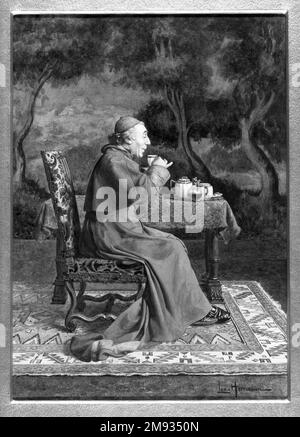 Kardinal Take Tea Léo Herrmann (Französisch, 1853-1927). Kardinal nimmt Tee, n. d. Gouache, Aquarell und Graphit auf gewebtem Papier, Bild: 10 13/16 x 7 7/8 Zoll (27,5 x 20 cm). European Art n.d. Stockfoto