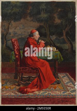 Kardinal Take Tea Léo Herrmann (Französisch, 1853-1927). Kardinal nimmt Tee, n. d. Gouache, Aquarell und Graphit auf gewebtem Papier, Bild: 10 13/16 x 7 7/8 Zoll (27,5 x 20 cm). European Art n.d. Stockfoto