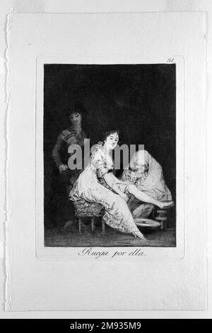 Sie betet für sie (Ruega por ella) Francisco de Goya y Lucientes (Spanisch, 1746-1828). Sie betet für sie (Ruega por ella), 1797-1798. Ätzen, Aquatint, Trockenstellen und Burin auf Laienpapier, Blatt: 11 13/16 x 8 cm (30 x 20,3 cm). Europäische Art. 1797-1798 Stockfoto