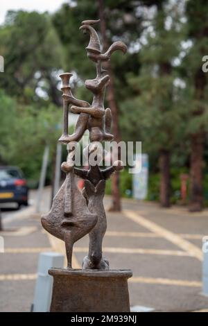 Haifa Israel jan 13 2023: Skulptur die "Stadtmusiker von Bremen", deutsch: Die Bremer Stadtmusikanten, deutsches Märchen von den Brüdern Grimm Stockfoto