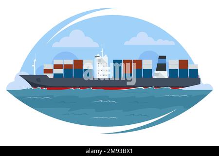 Seefrachtkonzept. Lieferung und Logistik. Frachtlogistikcontainer Import Export Frachtschiff Stock Vektor