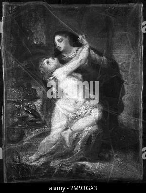 Zwei Figuren Eugène Delacroix (Französisch, 1798-1863). Zweistellig. Öl auf Segeltuch, 8 1/2 x 6 5/8 Zoll (21,6 x 16,8 cm). Europäische Kunst Stockfoto