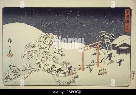 Nr. 48, Seki, aus der Serie The Tōkaidō Road - The 53 Stationen Utagawa Hiroshige (Ando) (Japanisch, 1797-1858). Nr. 48, Seki, aus der Serie The Tōkaidō Road - die 53 Stationen, ca. 1847-1852. Farbiger Holzblockdruck auf Papier, Blatt: 9 11/16 x 14 5/8 Zoll (24,5 x 37,0 cm). Asiatische Kunst ca. 1847-1852 Stockfoto