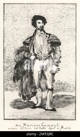 Don Mariano Camprubi (Le Bailarin) Edouard Manet (Französisch, 1832-1883). Don Mariano Camprubi (Le Bailarin), 1862. Ätzen auf liegendem Van Gelder Zonen Papier, 18 1/2 x 13 Zoll (47 x 33 cm). Europäische Art. 1862 Stockfoto