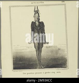 Une Position Gênante à Garder Cinq Mois Honoré Daumier (Französisch, 1808-1879). , 6. September 1869. Lithograf auf Zeitungsdruckpapier, Blatt: 16 7/8 x 11 1/8 Zoll (42,9 x 28,3 cm). Europäische Kunst 6. September 1869 Stockfoto