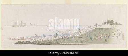 Kirschblüten-Zeit, Leute, die in Gotenyama picknicken, aus dem Briefblattset. Utagawa Hiroshige (Ando) (Japanisch, 1797-1858). Kirschblüten-Zeit, Leute, die in Gotenyama picknicken, aus dem Letter-Sheet-Set, ca. 1839-1840. Asiatischer Art Ca. 1839-1840 Stockfoto