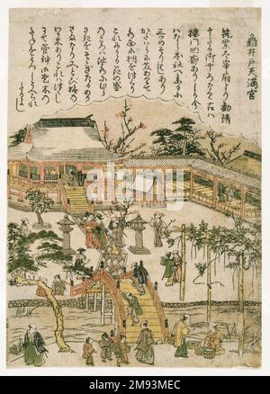 Tenmangu-Schrein in Kameido, aus einer unbenannten Reihe berühmter Orte in Edo Kitao Shigemasa (Japanisch, 1739-1820). Tenmangu-Schrein in Kameido, aus einer unbenannten Reihe berühmter Orte in Edo, Ca. 1770. Farbiger Holzblock auf Papier, 8 1/2 x 6 1/8 Zoll (21,6 x 15,5 cm). Asiatische Kunst ca. 1770 Stockfoto