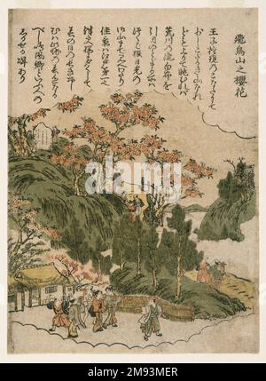 Kirschblütensaison am Mt. Asuka, aus einer unbenannten Reihe berühmter Orte in Edo Kitao Shigemasa (Japanisch, 1739-1820). Kirschblütensaison am Mt. Asuka, aus einer unbenannten Reihe berühmter Orte in Edo, Ca. 1770. Farbiger Holzblock auf Papier, 8 1/2 x 6 1/8 Zoll (21,6 x 15,5 cm). Asiatische Kunst ca. 1770 Stockfoto