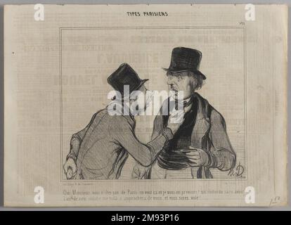 'Oui Monsieur vous n'êtes pas de Paris on voit ca et je vous en préviens!...' Honoré Daumier (Französisch, 1808-1879). 1. August 1841. Lithograf auf Zeitungsdruckpapier, Blatt: 9 15/16 x 13 3/4 Zoll (25,3 x 35 cm). Europäische Kunst 1. August 1841 Stockfoto