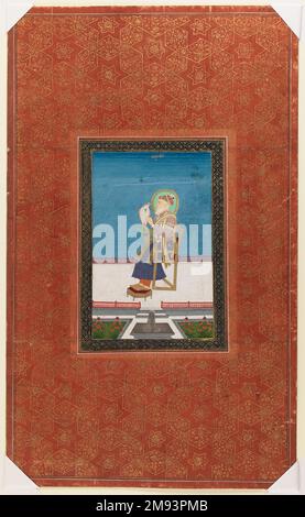 Shah Jahan mit einem Falken-Indianer. Shah Jahan mit einem Falken, 1875-1900. Lichtundurchlässige Aquarelle und Gold auf Papier, Blatt: 19 3/4 x 11 7/8 Zoll (50,2 x 30,2 cm). Asiatische Kunst 1875-1900 Stockfoto