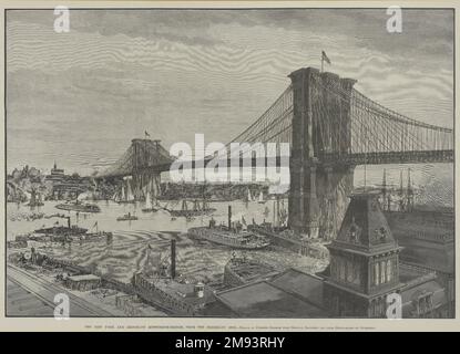 Die New York and Brooklyn Suspension Bridge vom Brooklyn Side Charles Graham (amerikanisch, 1852-1911). , Ende 1800er. Gravur, 18 7/16 x 26 7/8 Zoll (46,9 x 68,6 cm). American Art Ende 1800er Stockfoto