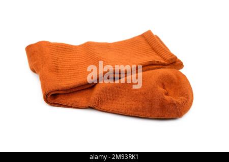 Warme Wollsocken isoliert auf weißem Hintergrund. Stockfoto