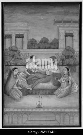 Ein Prinz und seine Gemahlin auf einem Terrace-Indianer. Ein Prinz und seine Gemahlin auf einer Terrasse, Ca. 1800. Undurchsichtige Aquarelle auf Papier, Blatt: 11 3/4 x 8 3/8 Zoll (29,8 x 21,3 cm). Asiatische Kunst ca. 1800 Stockfoto