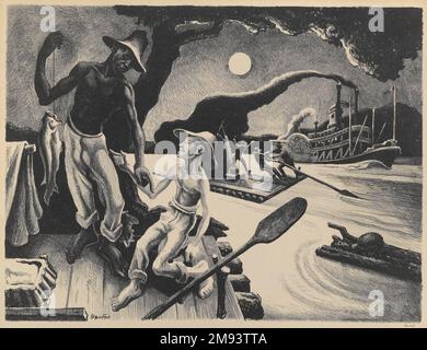Huck Finn Thomas Hart Benton (Amerikanisch, 1889-1975). Huck Finn, 1936. Lithograf, Blatt: 20 1/8 x 24 Zoll (51,1 x 61 cm). Amerikanische Kunst 1936 Stockfoto