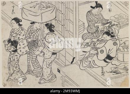 Brocade Making by Women Nishikawa Sukenobu (Japanisch, 1671-1750). , Ca. 1730-1736. Holzblockdruck auf Papier, Bild: 13 7/8 x 9 3/8 Zoll (35,2 x 23,8 cm). Asiatische Kunst ca. 1730-1736 Stockfoto