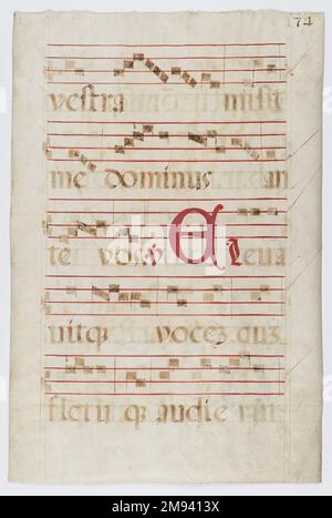 Musikmanuskript Musikmanuskript, 16. Jahrhundert. Farbe auf Velinpapier, 23 13/16 x 15 15/16 Zoll (60,5 x 40,5 cm). Europäische Kunst des 16. Jahrhunderts Stockfoto