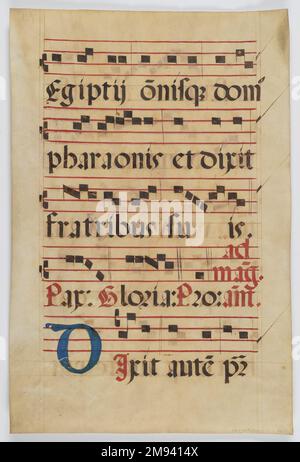 Musikmanuskript Musikmanuskript, 16. Jahrhundert. Farbe auf Velinpapier, 23 13/16 x 15 15/16 Zoll (60,5 x 40,5 cm). Europäische Kunst des 16. Jahrhunderts Stockfoto