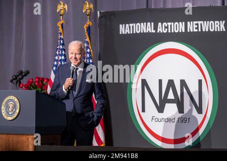 Washington, Vereinigte Staaten Von Amerika. 16. Januar 2023. Washington, Vereinigte Staaten von Amerika. 16. Januar 2023. US-Präsident Joe Biden, hält Vorträge beim National Action Network, dem jährlichen Martin Luther King Day Breakfast im Mayflower Hotel, 16. Januar 2023 in Washington, DC. Kredit: Adam Schultz/White House Photo/Alamy Live News Stockfoto