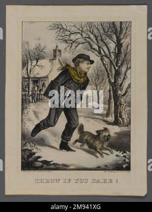 Werfen Sie, wenn Sie sich trauen! Currier &amp; Ives (amerikanisch). , N. d. Handfarbene Lithograf auf gewebtem Papier, Blatt: 9 1/2 x 7 1/16 cm (24,2 x 18 cm). American Art n.d. Stockfoto