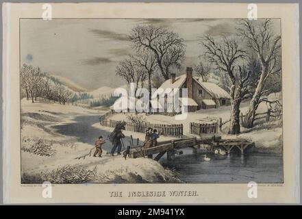 The Ingleside Winter Currier &amp; Ives (amerikanisch). , N. d. Handfarbene Lithograf auf gewebtem Papier, Blatt: 9 1/2 x 14 3/16 cm (24,2 x 36 cm). American Art n.d. Stockfoto