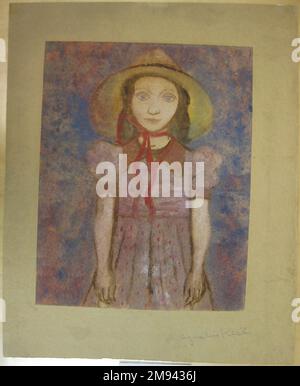 Kleines Mädchen in Strohhut Augustus Peck (amerikanisch, 1906-1975). , 1938. Monotyp in Farbe auf braunem Papier (Geschenkpapier), Blatt: 20 5/8 x 16 9/16 Zoll (52,4 x 42,1 cm). Amerikanische Kunst 1938 Stockfoto