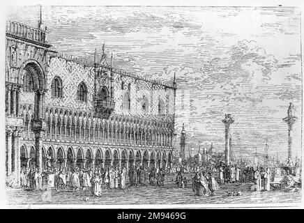 La Libreria V. (oben) und La Piera Del Bando. V. (unten) Giovanni Antonio Canal, genannt Canaletto (Italienisch, Venezianisch, 1697-1768). La Libreria V. (oben) und La Piera Del Bando. V. (unten). Ätzen (Reförnen), Blech: 15 3/8 x 10 9/16 Zoll (39,1 x 26,8 cm). Europäische Kunst Stockfoto