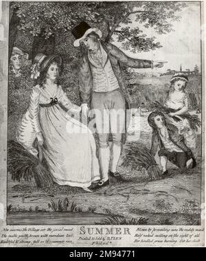 Sommer Unbekannt. Sommer, ca. 1800. Handgefärbte Ätzung auf weißem gewebtem Papier, Bild: 10 1/2 x 9 cm (26,7 x 22,9 cm). Amerikanische Kunst ca. 1800 Stockfoto