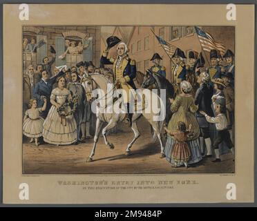 Washingtons Eintritt in New York Currier &amp; Ives (amerikanisch). , 1857. Handfarbige Lithographie auf gewebtem Papier, 10 1/2 x 14 3/4in. (26,7 x 37,5cm). Amerikanische Kunst 1857 Stockfoto