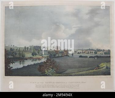 Blick auf das Schlachtfeld in Concord, Massachusetts Fitz Henry Lane (amerikanisch, 1804-1865). Blick auf das Schlachtfeld in Concord, Massachusetts, Ca. 1845. Farblithographie auf gewebtem Papier, Blatt: 16 7/8 x 21 Zoll (42,9 x 53,3 cm). Amerikanische Kunst ca. 1845 Stockfoto