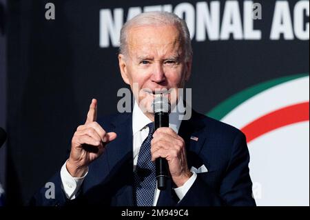 Washington, Usa. 16. Januar 2023. Präsident Joe Biden sprach im National Action Network (NAN) Martin Luther King, Jr. Tagesfrühstück im Mayflower Hotel in Washington, DC Gutschein: SOPA Images Limited/Alamy Live News Stockfoto