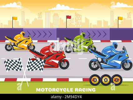 Motorrad Racing Championship auf der Rennstrecke Illustration mit Racer Riding Motor für Landing Page in Flat Cartoon handgezeichneten Vorlagen Stock Vektor